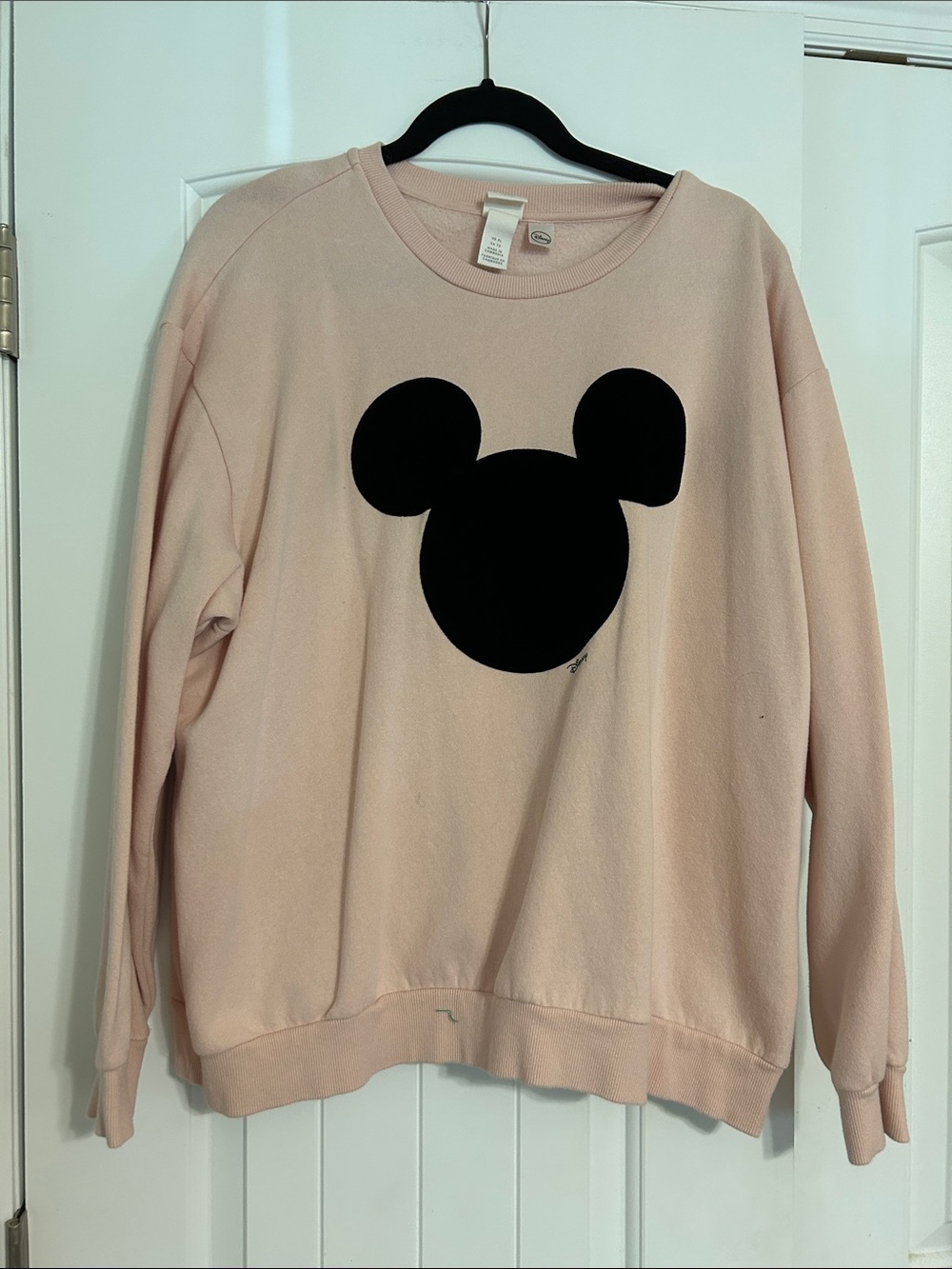 H&M Light Pink Crewneck Sweater with Black Graphic Mickey Silhouette
